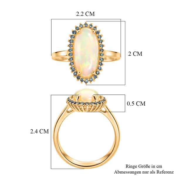 LUXURIANT - AAA Nat&uuml;rlicher, &auml;thiopischer Welo Opal, Lab Grown Gr&uuml;ner Diamant Ring 925 Silber 750 Gelbgold vermeil (Gr&ouml;&szlig;e 17.00) ca. 3,77 ct image number 6