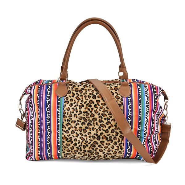 Reise-Tasche im Leopardenmuster mit Mehrfarbigen Streifen