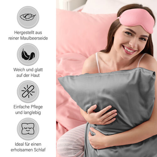 SERENITY NIGHT: Premium-Kollektion, 2er-Set - Kissenbezüge aus 100% Maulbeerseide, Schwarz  image number 1