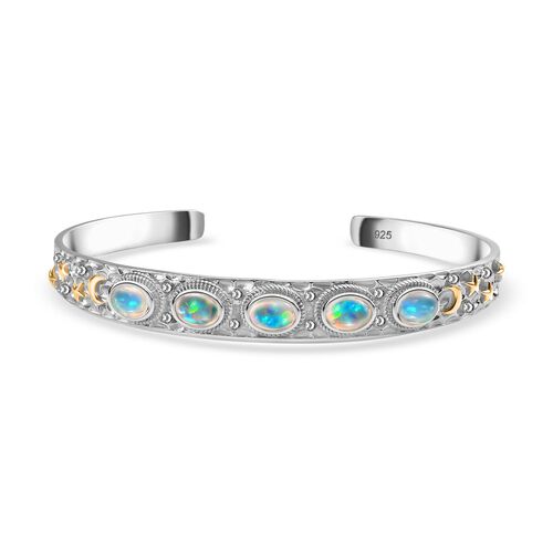 AA Natürlicher, äthiopischer Welo Opal Armreif ca. 19 cm 925 Silber rhodiniert ca. 2,74 ct. image number 0