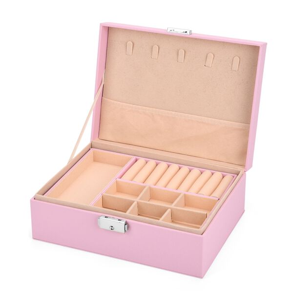 2-lagige PU Schmuckbox, 22,8x17x8,5cm, Rosa image number 5