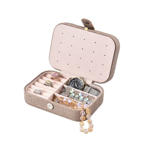 Schmuck Organizer aus naturfreundlichem Kunstleder mit Knopfverschluss, 16x11,5x5,5cm, Creme image number 6