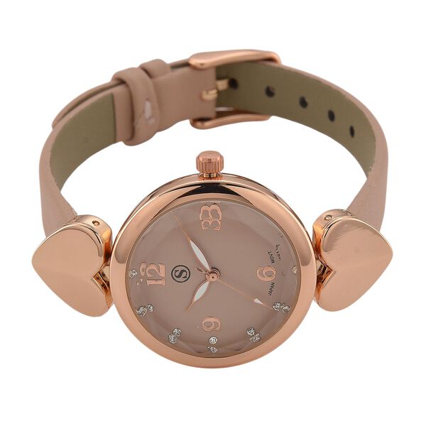 STRADA Uhr mit PC21S Japan-Uhrwerk, Edelstahl-Mesh-Armband, Roségoldfarben mit Kristallzifferblatt,, Rosa image number 4