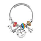 STRADA - Japanisches Uhrwerk mit wei&szlig;em Kristall, Stahl-Glanz, bunten Perlen und Charms, Edelstahl, mehrfarbig