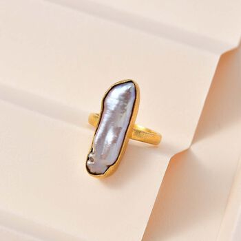 Pfirsich-S&uuml;&szlig;wasser Perle Ring, 925 Silber Gelbgold Vermeil, (Gr&ouml;&szlig;e 18.00)