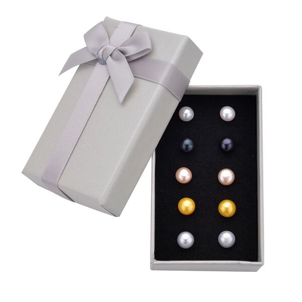 5er Set, mehrfarbige S&uuml;&szlig;wasserzuchtperlen-Ohrstecker, Edelstahl image number 8