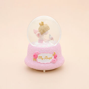 Glitzerkugel Musik und Licht, 15x10 cm, M&auml;dchen und Vogel