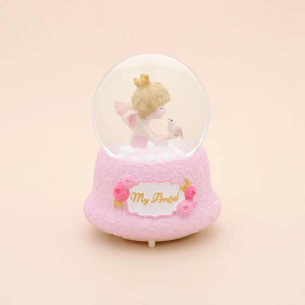 Glitzerkugel Musik und Licht, 15x10 cm, M&auml;dchen und Vogel