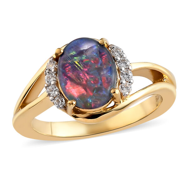 Boulder Opal Triplett und Zirkon Ring 925 Silber vergoldet  ca. 1,35 ct image number 4