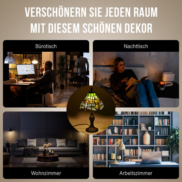 Handgefertige Tiffany-Stil Tischlampe, Buntglas, Gelbe Lilie image number 5