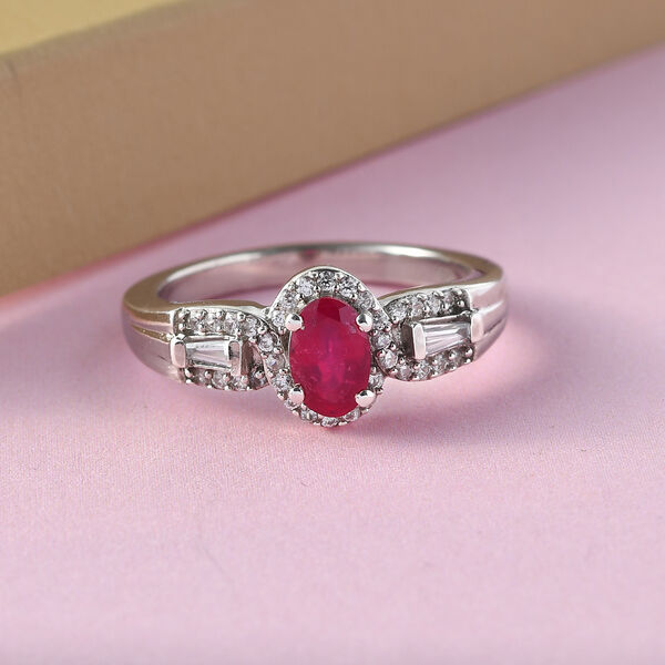 Afrikanischer Rubin und Zirkon-Ring, (Fissure gefüllt), 925 Silber platiniert image number 2