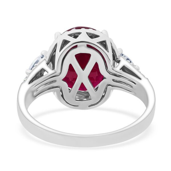 Afrikanischer Rubin (Fissure gef&uuml;llt), Wei&szlig;er Zirkon Ring 925 Silber rhodiniert (Gr&ouml;&szlig;e 20.00) ca. 4.90 ct image number 5