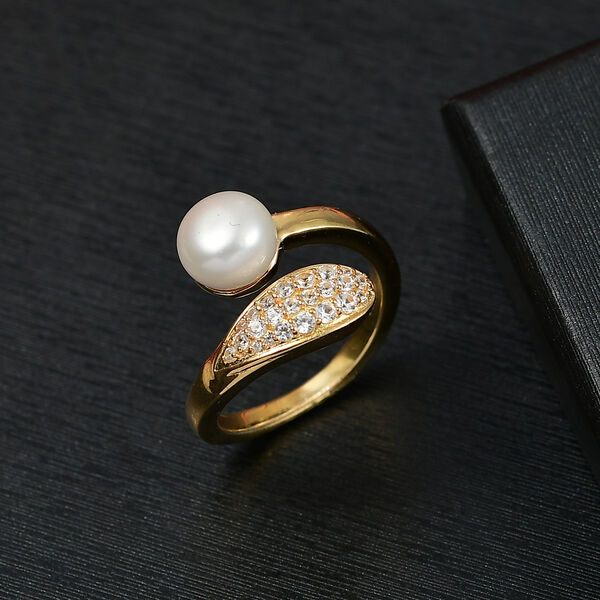 EVER TRUE Süßwasser Perle (8-8.4 mm), Weißer Zirkon Ring Nickelfreies Messing (Größe 20.00) 3.61 ct image number 2