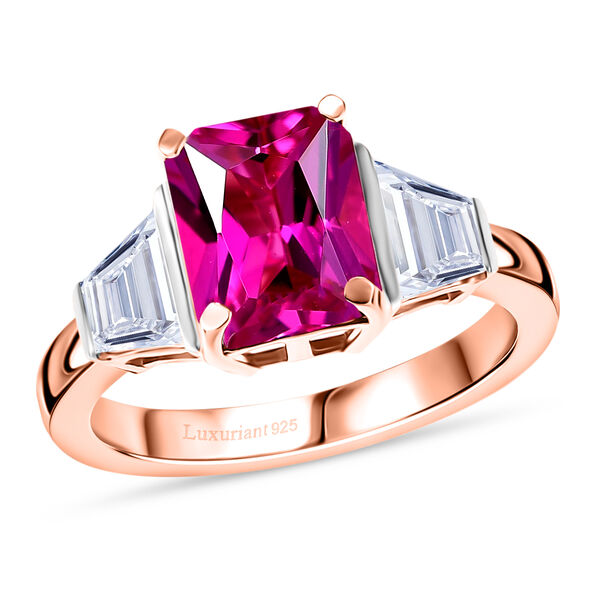 LUXURIANT DIAMANT - AAA Lab Created Rosa Saphir, Moissanit Ring 925 Silber (Größe 18.00) ca. 3,92 ct image number 3