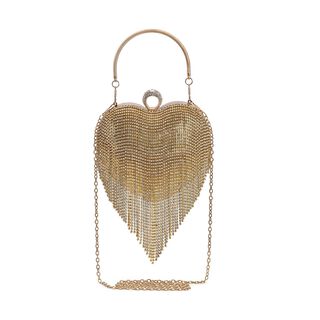 Herzf&ouml;rmige Clutch mit Kristallen, 15x16cm, goldfarben