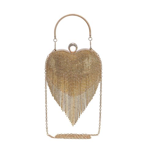 Herzförmige Clutch mit Kristallen, 15x16cm, goldfarben image number 0