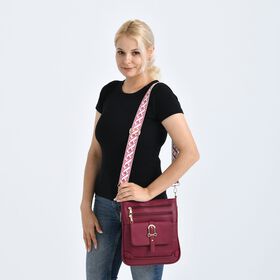 Elegante Umh&auml;ngetasche aus feinem Lederimitat mit Mehrfachf&auml;chern, 24x27 cm, Bordeauxrot