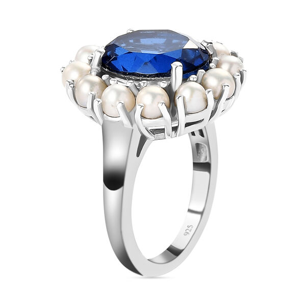 Ceylonfarbener Quarz und S&uuml;&szlig;wasserperlen-Ring, 925 Silber platiniert - 8,31 ct. image number 5