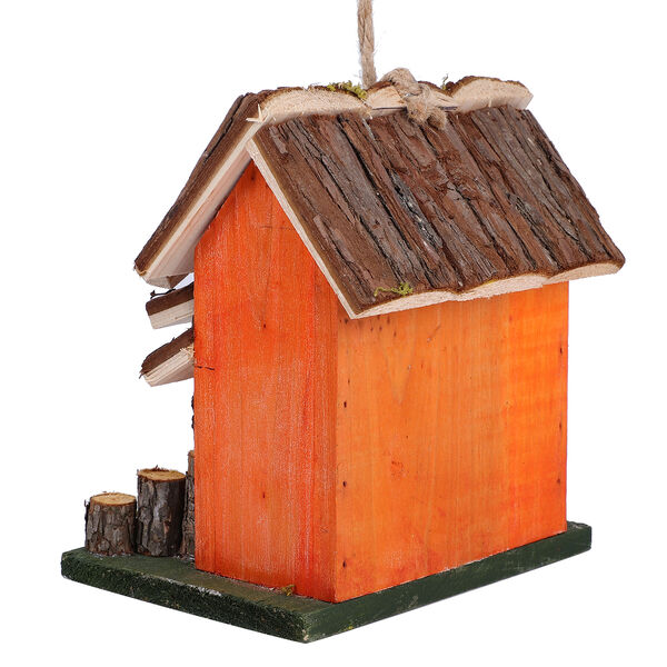 Handgefertigtes Vogelhaus aus Naturholz und MDF, 18,5x16x20 cm, Orange image number 3