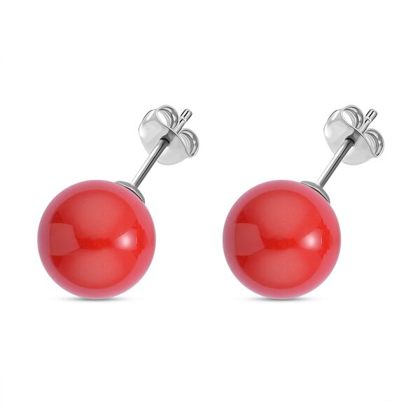 Rote Muschelkernperlen-Anhänger und Ohrringe, 925 Silber rhodiniert und Edelstahl image number 6