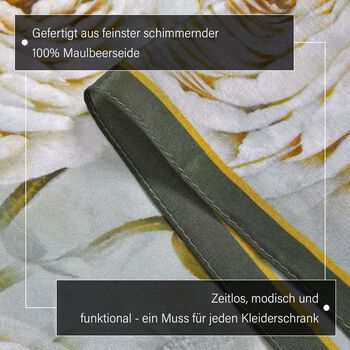 LA MAREY: Premium Selection - 100% Maulbeerenseiden-Halstuch mit Blumendruck, 35 x 150 cm, grau