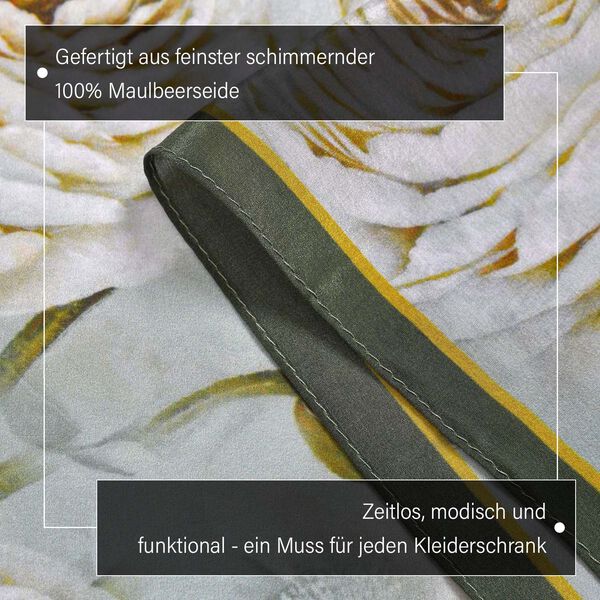 LA MAREY: Premium Selection - 100% Maulbeerenseiden-Halstuch mit Blumendruck, 35 x 150 cm, grau image number 3