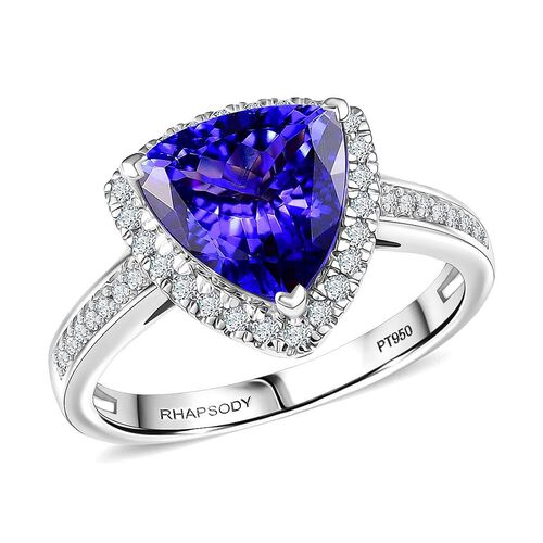 Rhapsody AAAA Tansanit, Weißer Diamant Ring 950 Platin (Größe 18.00) ca. 3,61 ct image number 0