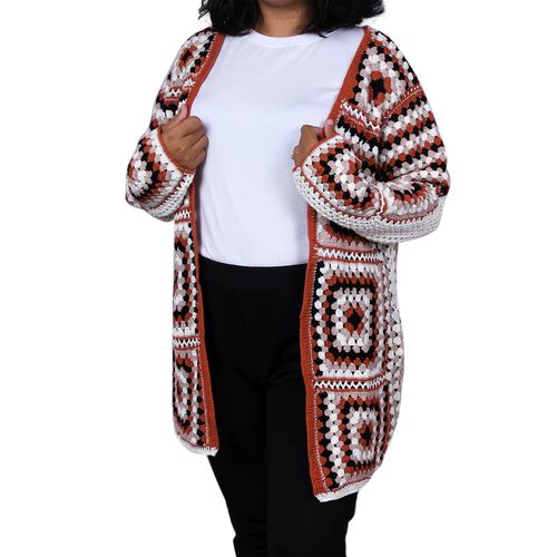 Handgehäkelte 100% Baumwolle Strickjacke, Mehrfarbig image number 0