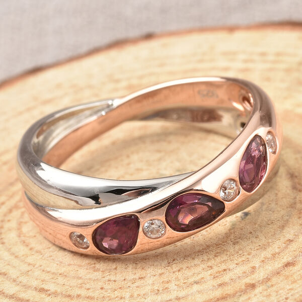 Rhodolith Granat und Zirkon Ring 925 Silber Bicolor  ca. 0,79 ct image number 2