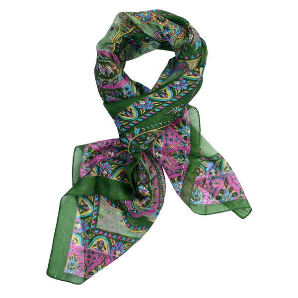 100% Natur Seide, Designer Schal, 50x160 cm, Olivgrün image number 4