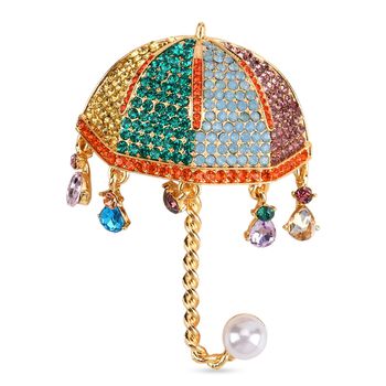 Kunststoff Perle, Mehrfarbiger Kristall Brosche  Gelb