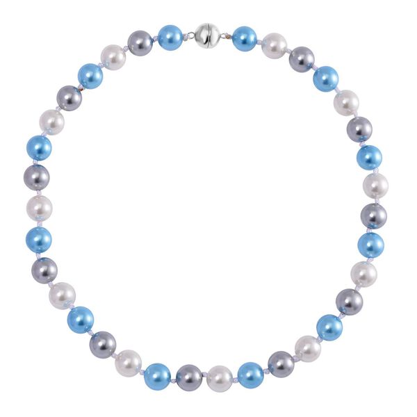 Blaue, silberne und weiße Muschelkernperlen-Halskette, 50cm image number 3