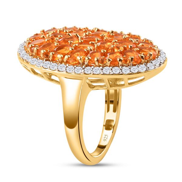 Salamanca Feueropal und wei&szlig;er Zirkon-Ring, 925 Silber Gelbgold Vermeil  ca. 4,04 ct image number 5