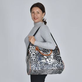 Safari-Tasche mit lebendigem Leopardenmuster, 43x20x38cm, Schwarz weiß