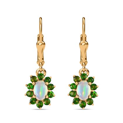 AA Nat&uuml;rlicher, &auml;thiopischer Welo Opal, Nat&uuml;rlicher Chromdiopsid Ohrringe 925 Silber vergoldet ca. 1,64 ct.