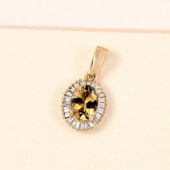 AA nat&uuml;rlicher goldener Tansanit und Diamant Anh&auml;nger, 925er Silber Gelbgold Vermeil - 0,99 ct.