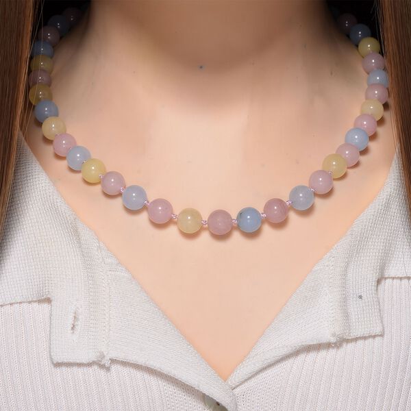 Mehrfarbige Beryll Quarzit Halskette, flexibel, Reiner Edelstahl ca. 270.00 ct image number 2