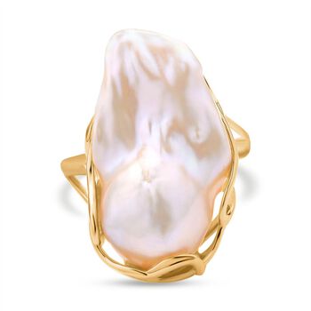 Wei&szlig;er Barockperlen-Ring, 925 Silber Gelbgold Vermeil, (Gr&ouml;&szlig;e 21.00)