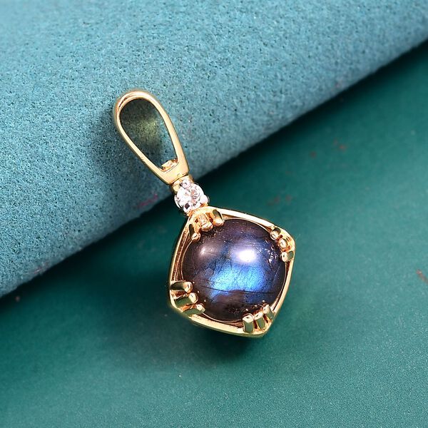 D'Joy AAA Labradorit, Wei&szlig;er Zirkon Anh&auml;nger 925 Silber 750 Gelb Vergoldet ca. 8.88 ct image number 2