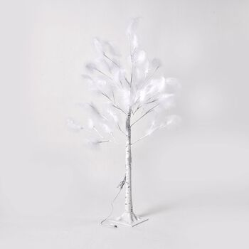 Federbaum mit 48 warmen LEDs & 3m USB-Kabel - 1,2m H&ouml;he, Wei&szlig;