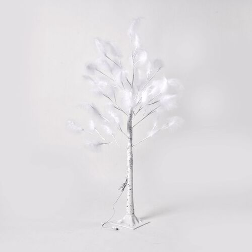 Federbaum mit 48 warmen LEDs und 3m USB-Kabel - 1,2m Höhe, Weiß image number 0