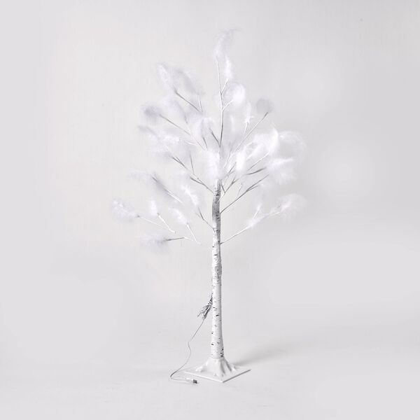 Federbaum mit 48 warmen LEDs und 3m USB-Kabel - 1,2m H&ouml;he, Wei&szlig;