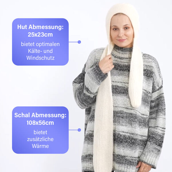 2 in 1: Gestrickte Schalmütze, weiß image number 4