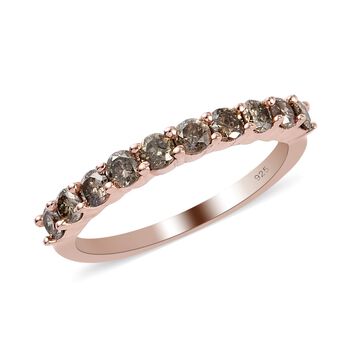 Champagner Diamant Half Eternity-Ring, 925 Silber Ros&eacute;gold Vermeil (Gr&ouml;&szlig;e 18.00) ca. 0,75 ct