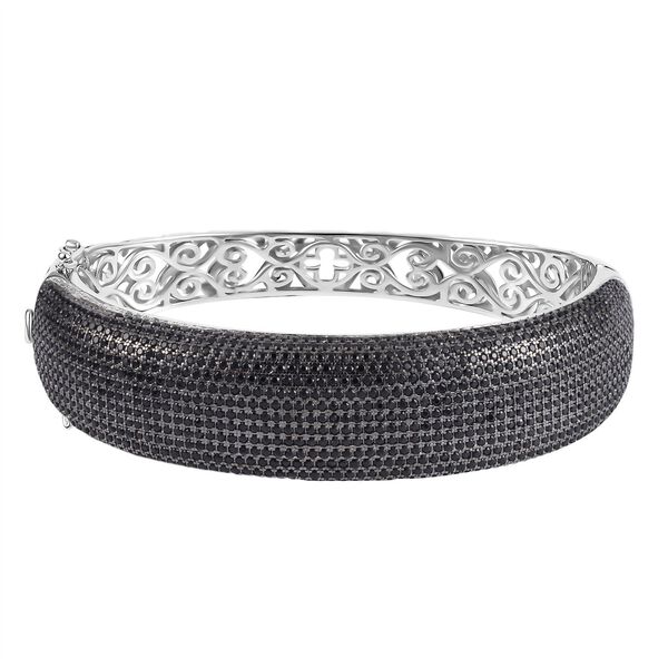 Schwarzer Spinell Armreif ca. 19 cm 925 Silber Zweifarbige Beschichtung ca. 9,06 ct.