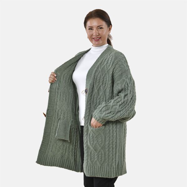 Lange Strickjacke mit Schlaufe, warm und stilvoll, 87x44x60cm, Mint image number 4