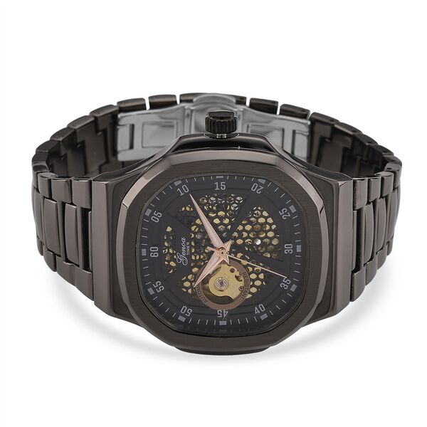 GENOA - Automatikuhr mit Skelett-Design, Edelstahlarmband, 3ATM wasserdicht, Schwarzes Zifferblatt, PNP-Schwarzplattierung, ca. 22 cm image number 4