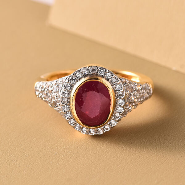 Afrikanischer Rubin und Zirkon-Ring, (Fissure gef&uuml;llt), 925 Silber vergoldet image number 2