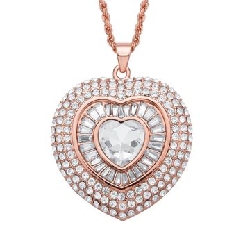 Wei&szlig;er Kristall Anh&auml;nger mit Kette, ca. 70 cm + 5 cm Extender, Eisen und Legierung, Rosefarben