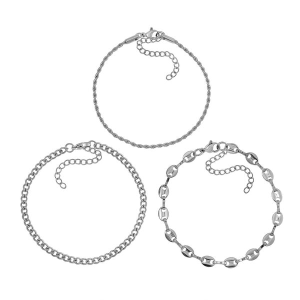 3er Set - Sehr Schick und Trendy Armb&auml;nder, Chirurgen-Edelstahl, Silberfarben